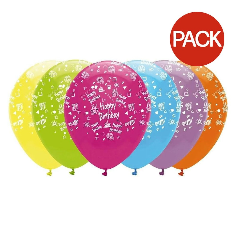 Creative Party Latex Printed Happy Birthday Balloons (Pack of 6) - Multicoloured - One Size