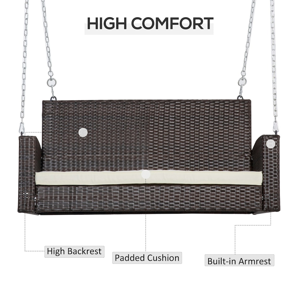 image 1 of Outsunny 2-person Wicker Swing Chair, Porch Loveseat Garden Hanging