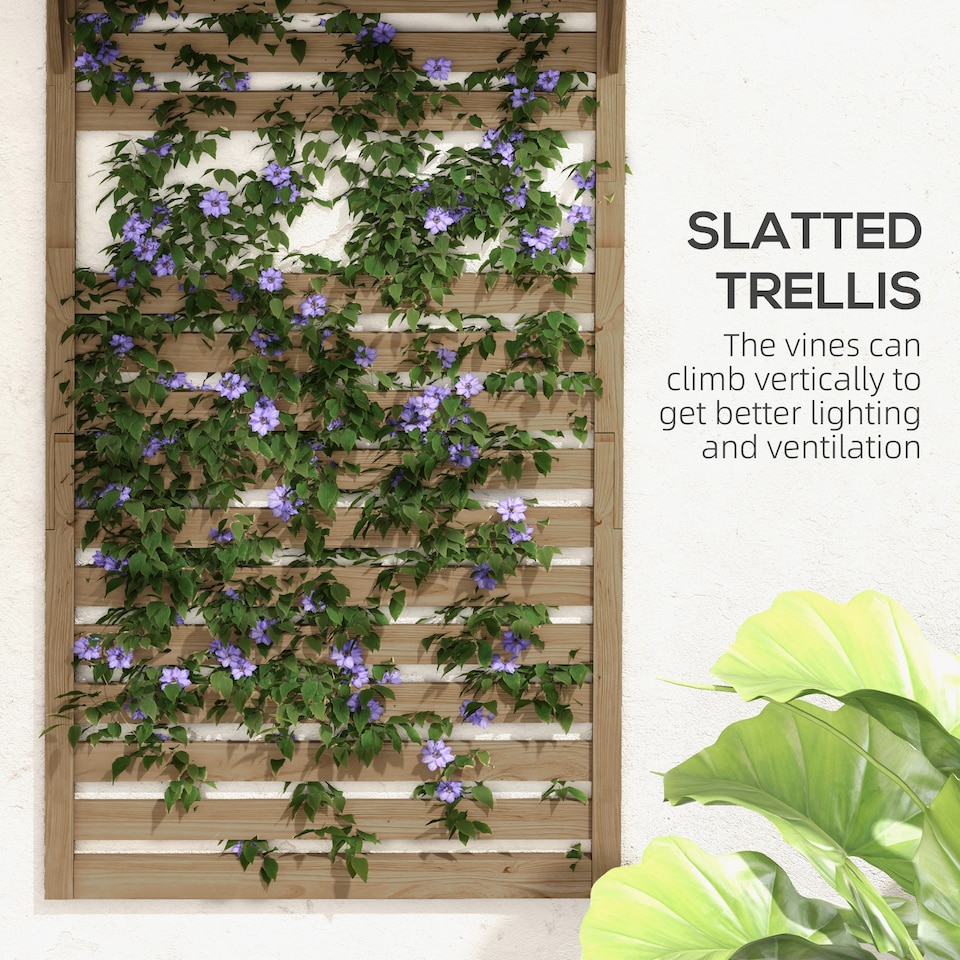 image 1 of Outsunny Wall Mounted Plant Stands Set of 2 with Shelves and Slatted Trellis