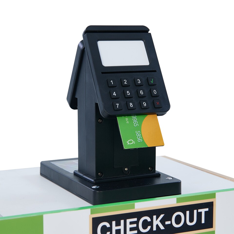 image 1 of Teamson Kids Cashier Interactive Play Checkout Counter Stand with 26 Accessories, Green/White