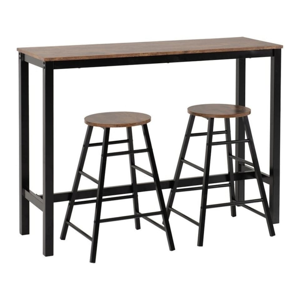 image 1 of Athens Breakfast Bar Set - Acacia Effect/Black Black
