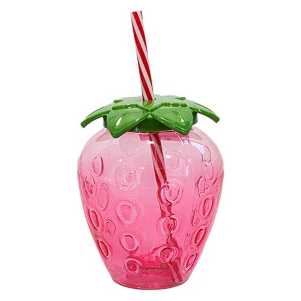 Strawberry Reusable Plastic Tumbler Cup with Straw