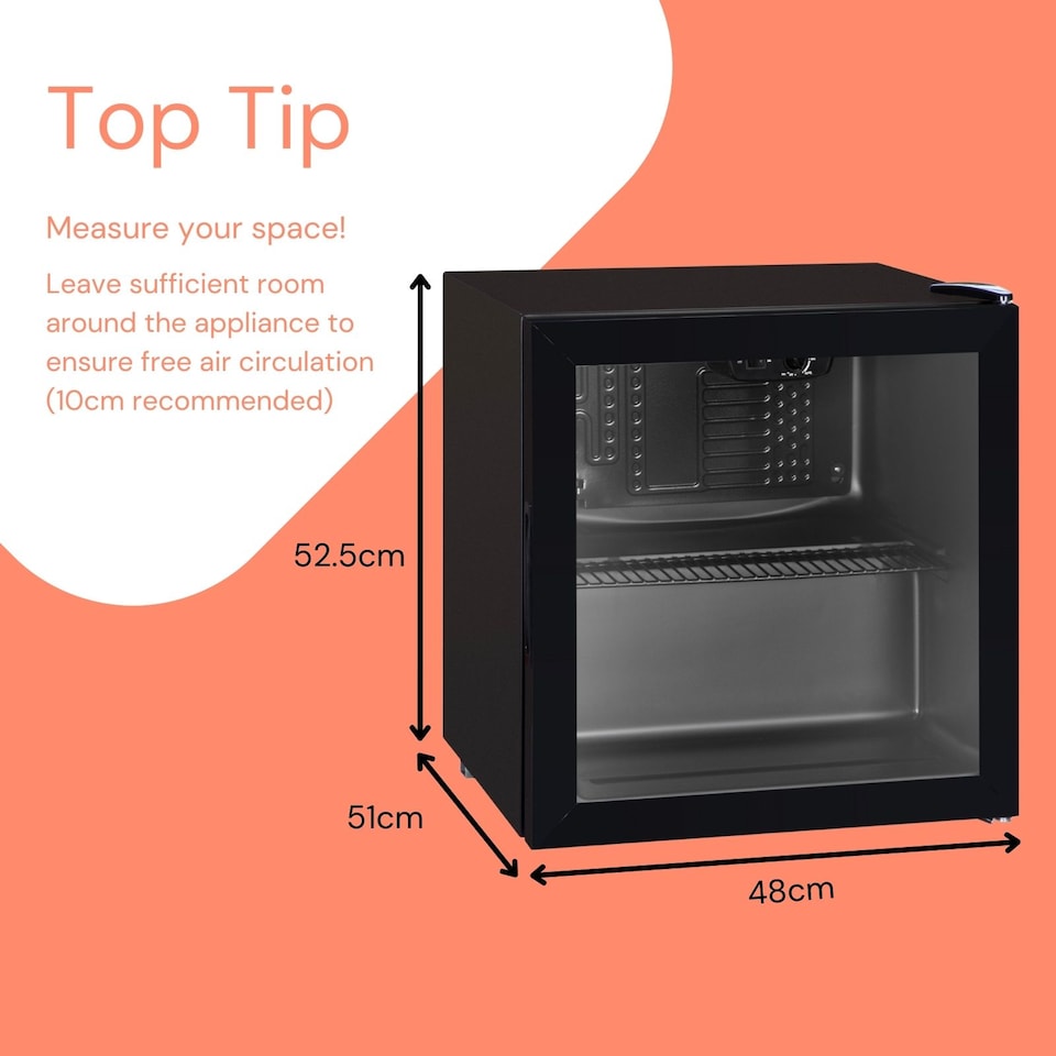 SIA DC6BL 60L Glass Door Drinks Fridge, Black