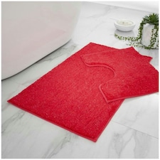 VELVETIO Shiny Sparkling Bath Set Anti Slip Pedestal Mat Bathroom Rugs Red | Deep Red