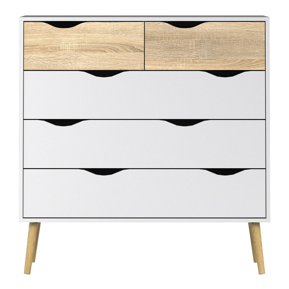 image 1 of Oslo Chest of 5 Drawers in White and Oak