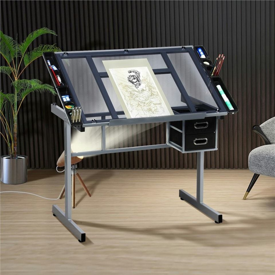 image 1 of Yaheetech Adjustable Drafting Drawing Craft Table | Black