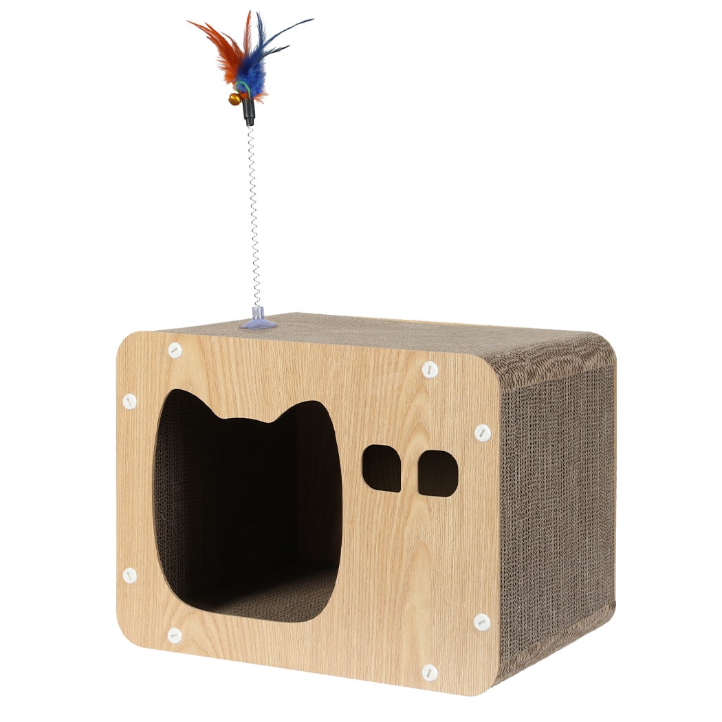 Skylos Cat Scratching Post Cardboard House with Toy Indoor Cat Scratcher
