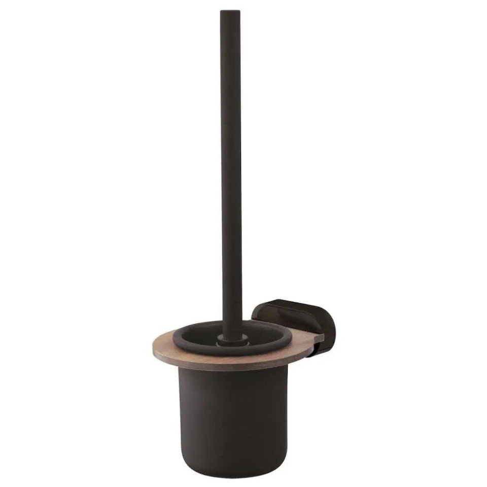 image 1 of Matte Black/Brown Toilet Brush Ceramics Cup Wall Mounted WC Bathroom Accessories