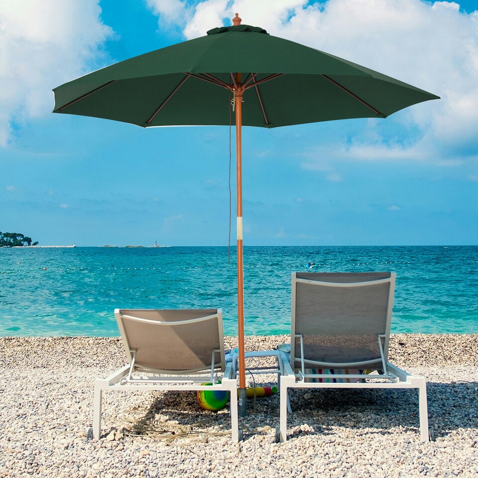 image 1 of Outsunny 2.5m Wooden Garden Parasol Outdoor Umbrella Canopy w/ Vent Green