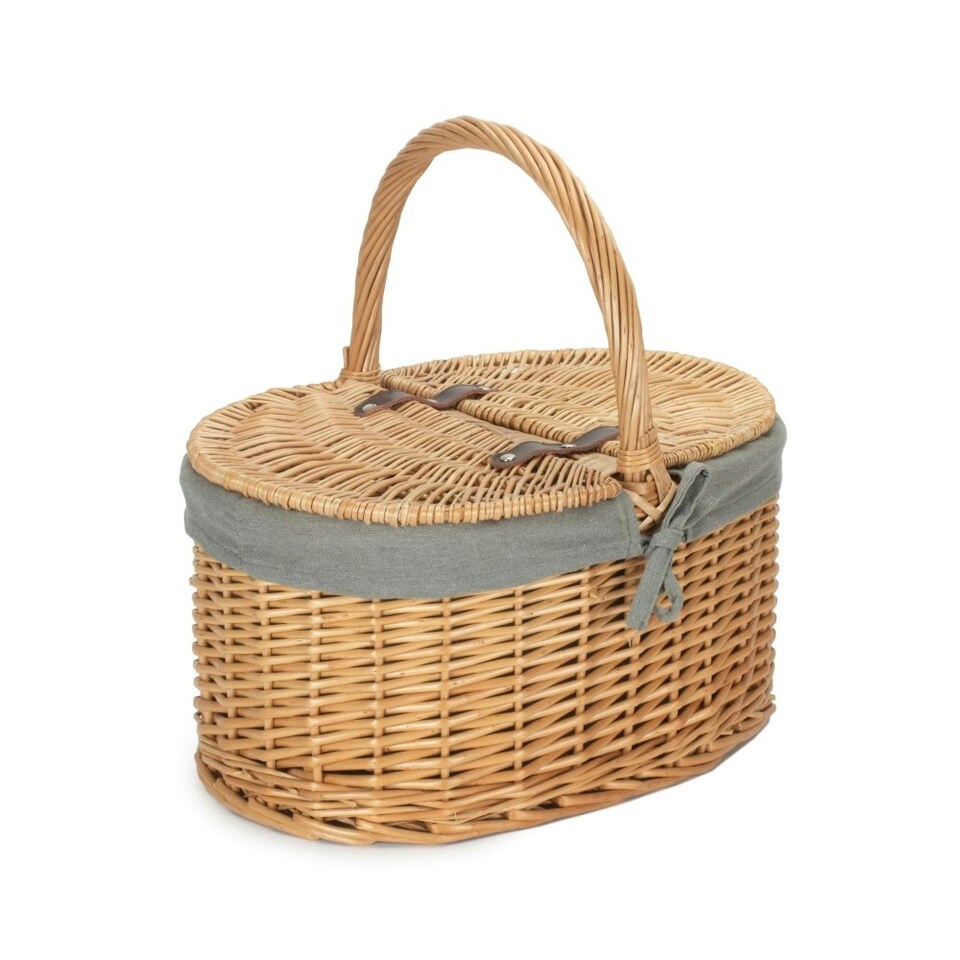 image 1 of Cotton Lined Buff Oval Picnic Basket Green | Green | One Size