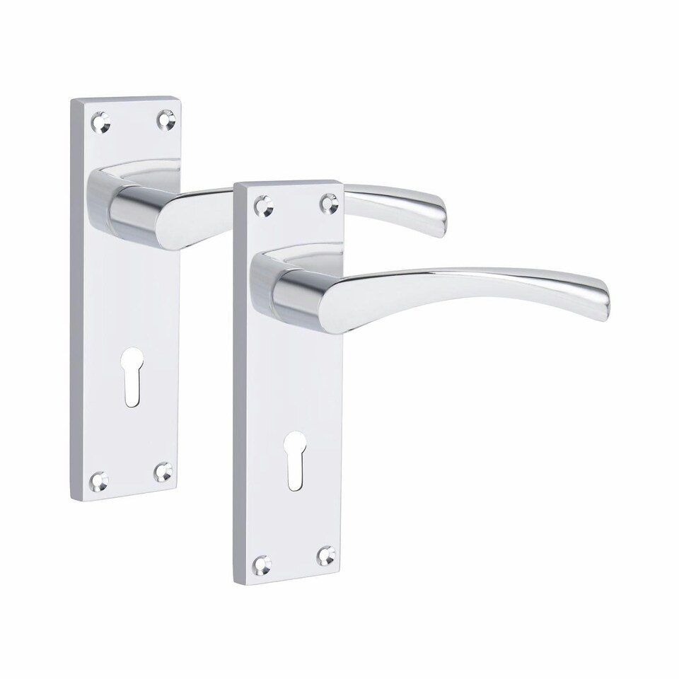 image 1 of Golden Grace Victorian Scroll Astrid Door Handles Lever Lock in Silver Polished Chrome with 64mm 3 Lever Lock Set - 150mm x 40mm Backplate Chrome