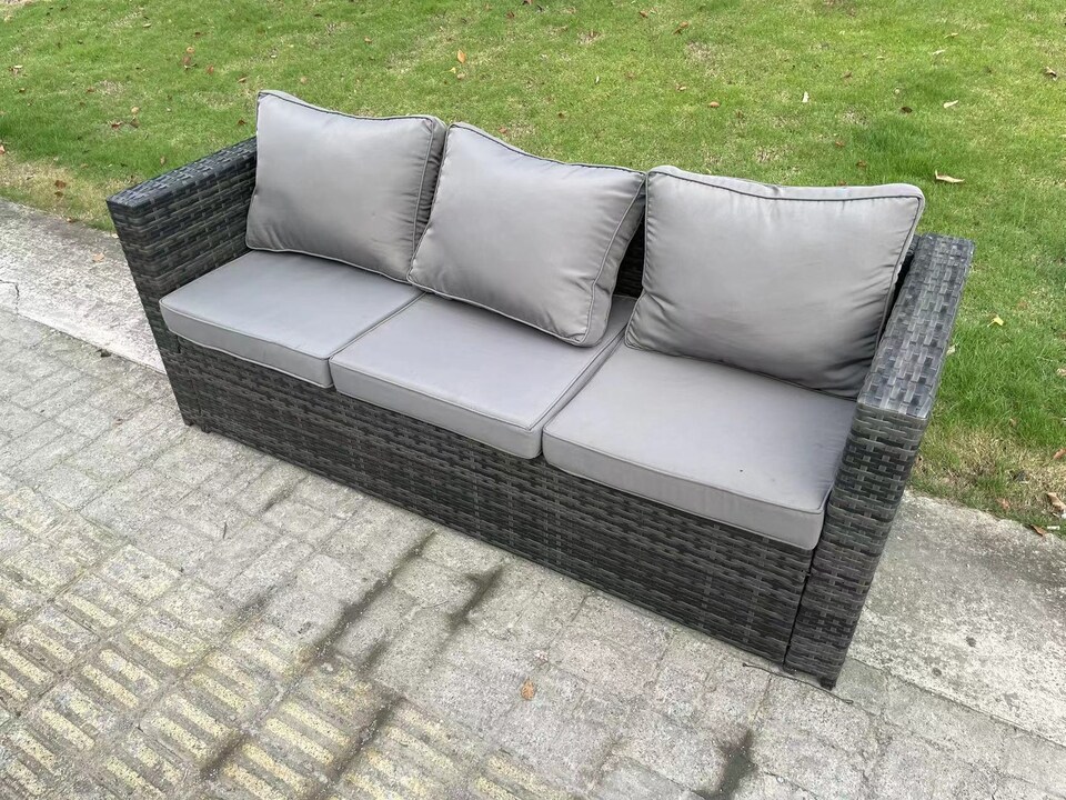 image 1 of Fimous 10 Seater Rattan Garden Furniture Sofa Set Outdoor Adjustable Rising Lifting Dining Table Set with Big Footstool Dark Grey Mixed