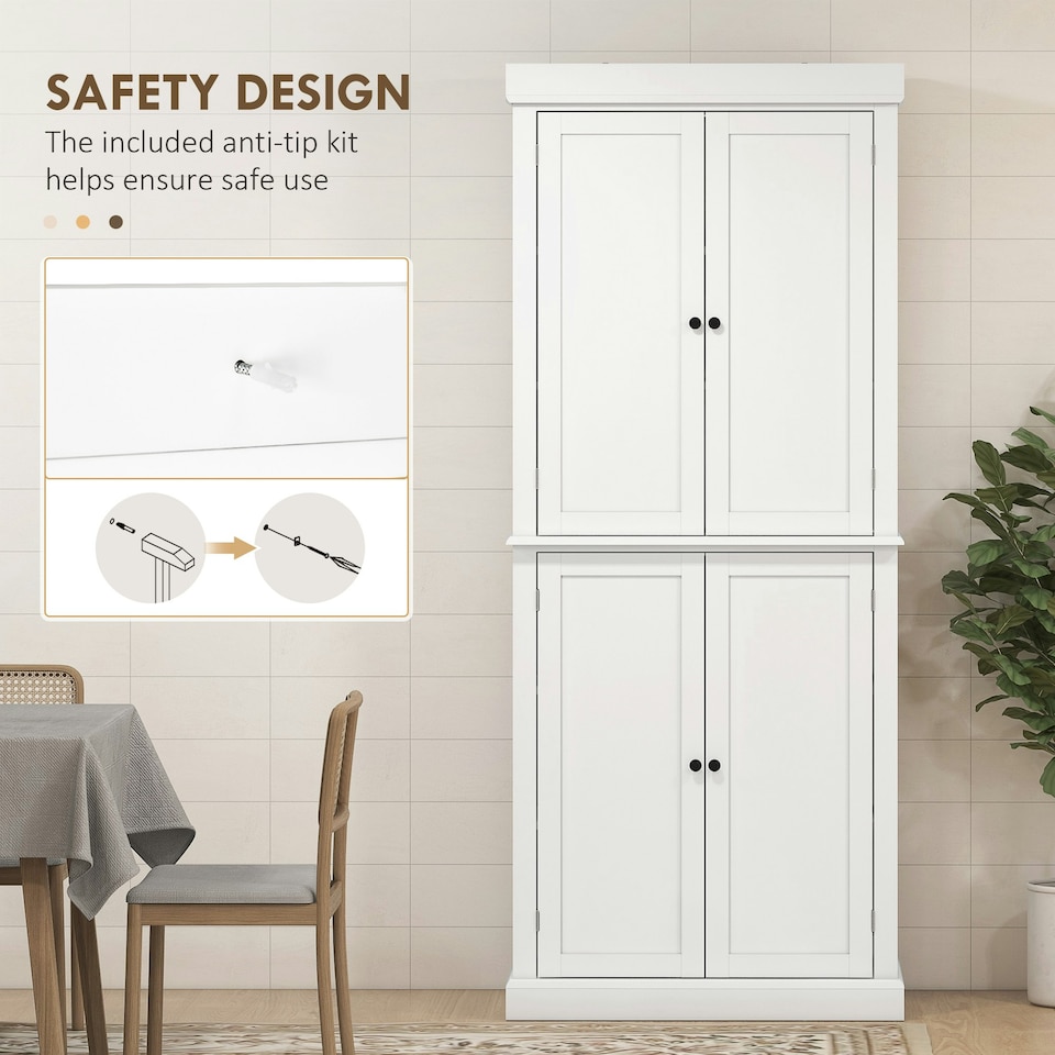 image 1 of HOMCOM Modern Kitchen Storage Cabinet, 6-Tier Shelves W/ 4 Adjustable, White