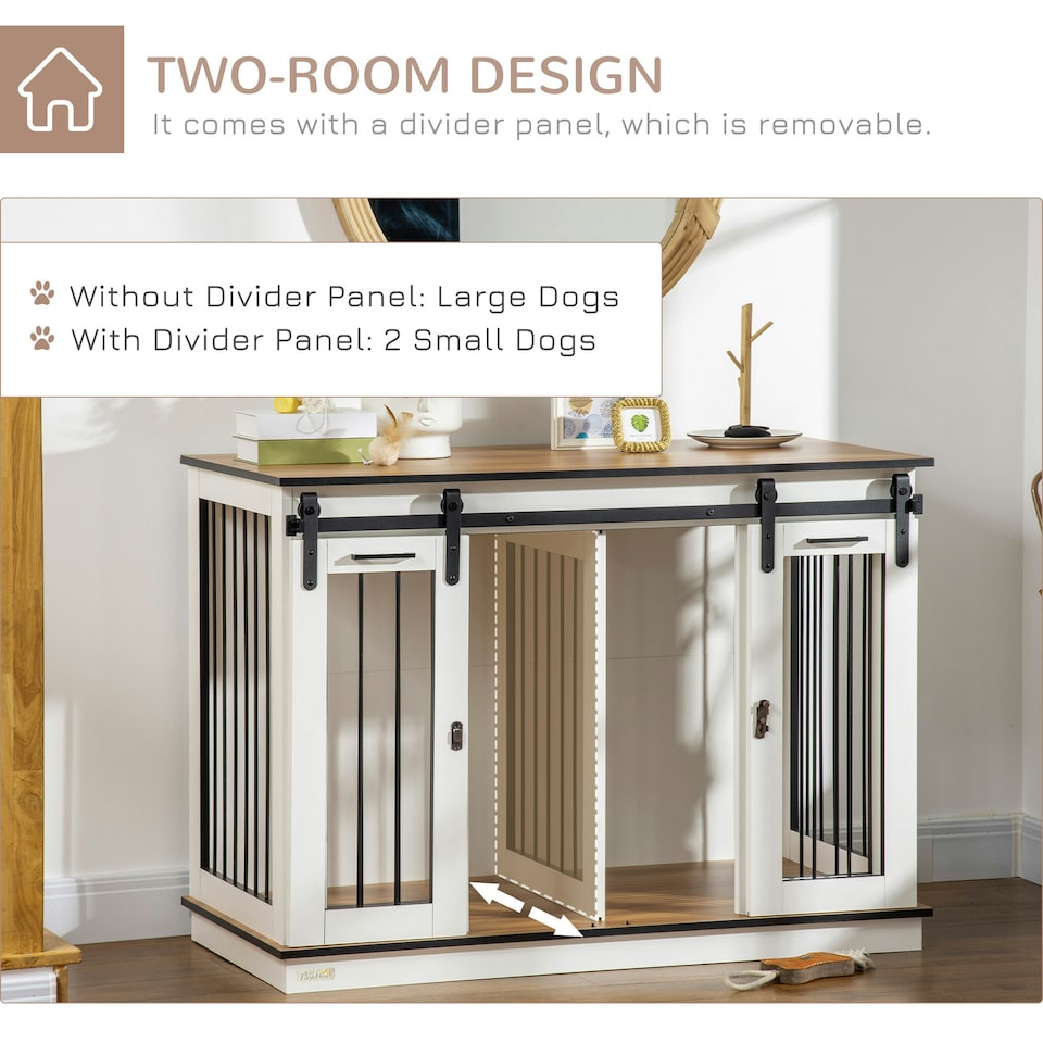 image 1 of PawHut Dog Crate Furniture for Large Dogs, Double Dog Cage for Small Dogs, White