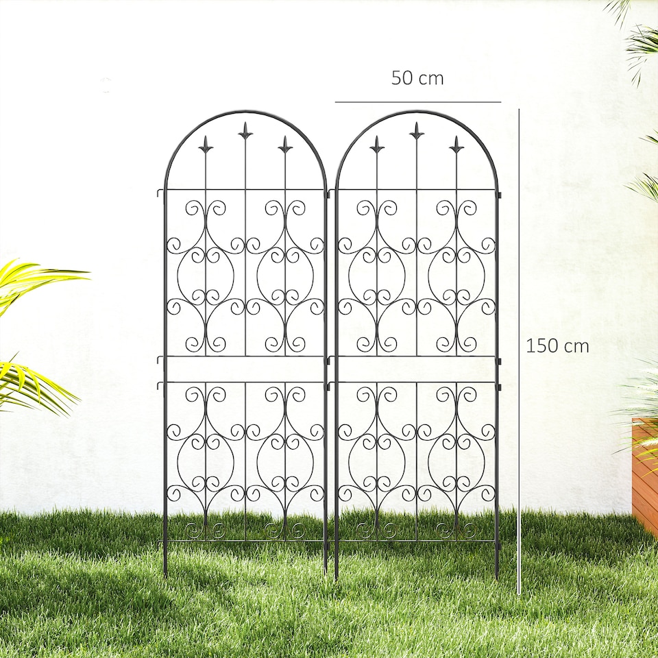 image 1 of Outsunny Set of 2 Metal Garden Trellis, Outdoor Trellis Panels, 150 x 50 cm | Black | 1