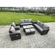 image 2 of Fimous Patio Garden Furniture Sets Wicker 10 Seater Outdoor Rattan Furniture Sofa Sets with Rectangular Coffee Table Reclining Chair 2 Small Footstools