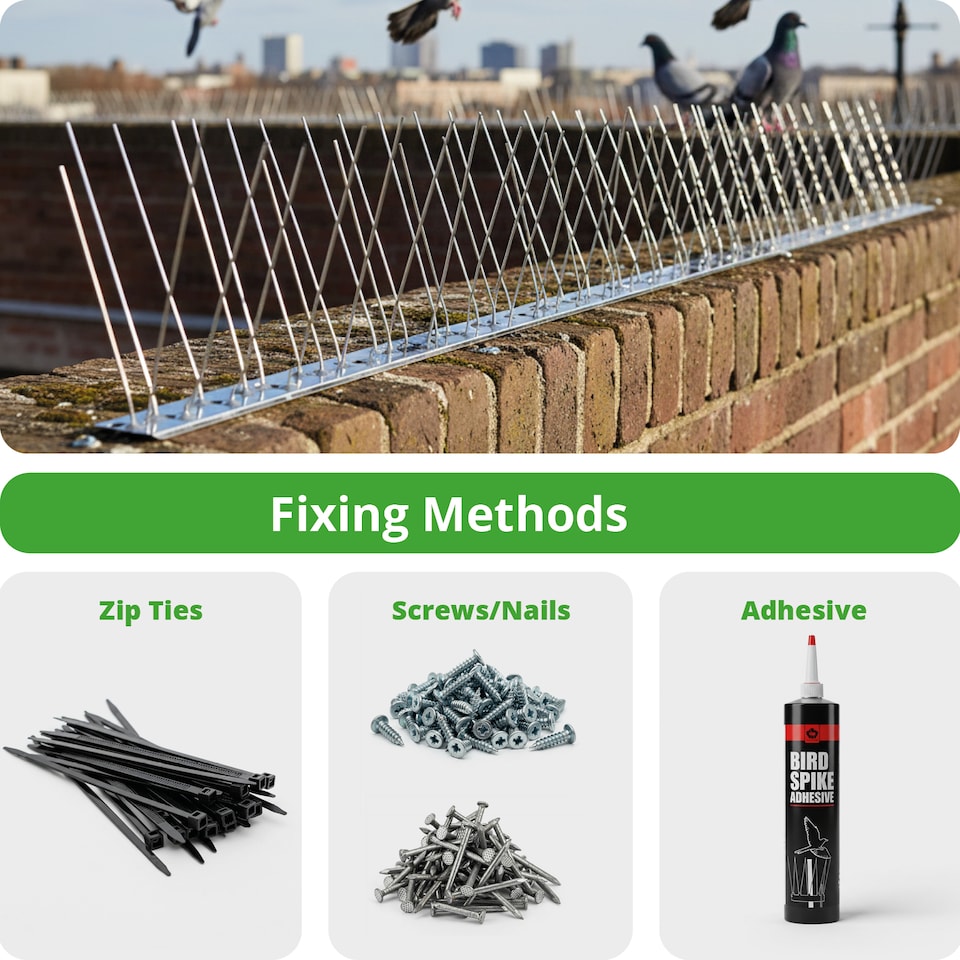 image 1 of SPARES2GO Bird Fence Spikes Pigeon Squirrel Cat Rodent Stainless Steel Metal 1m Deterrent Repellent Easy Install