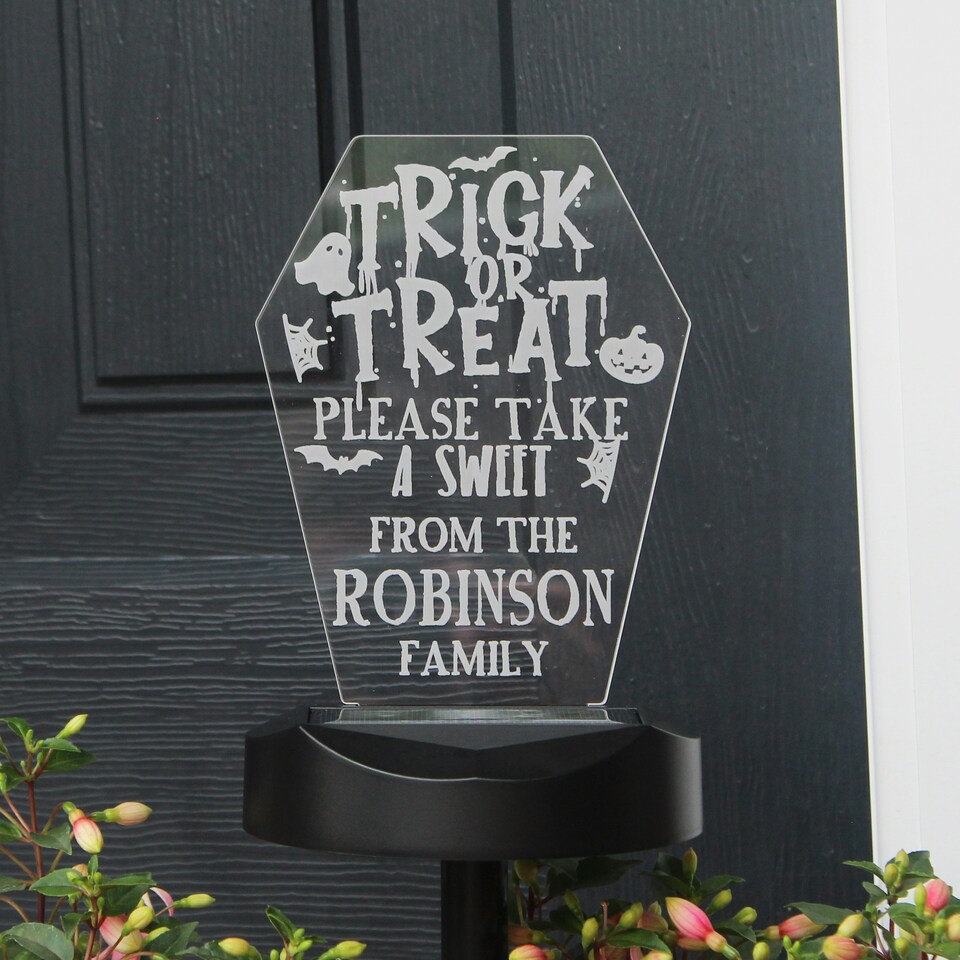 image 1 of Personalised Trick or Treat Halloween Solar Light