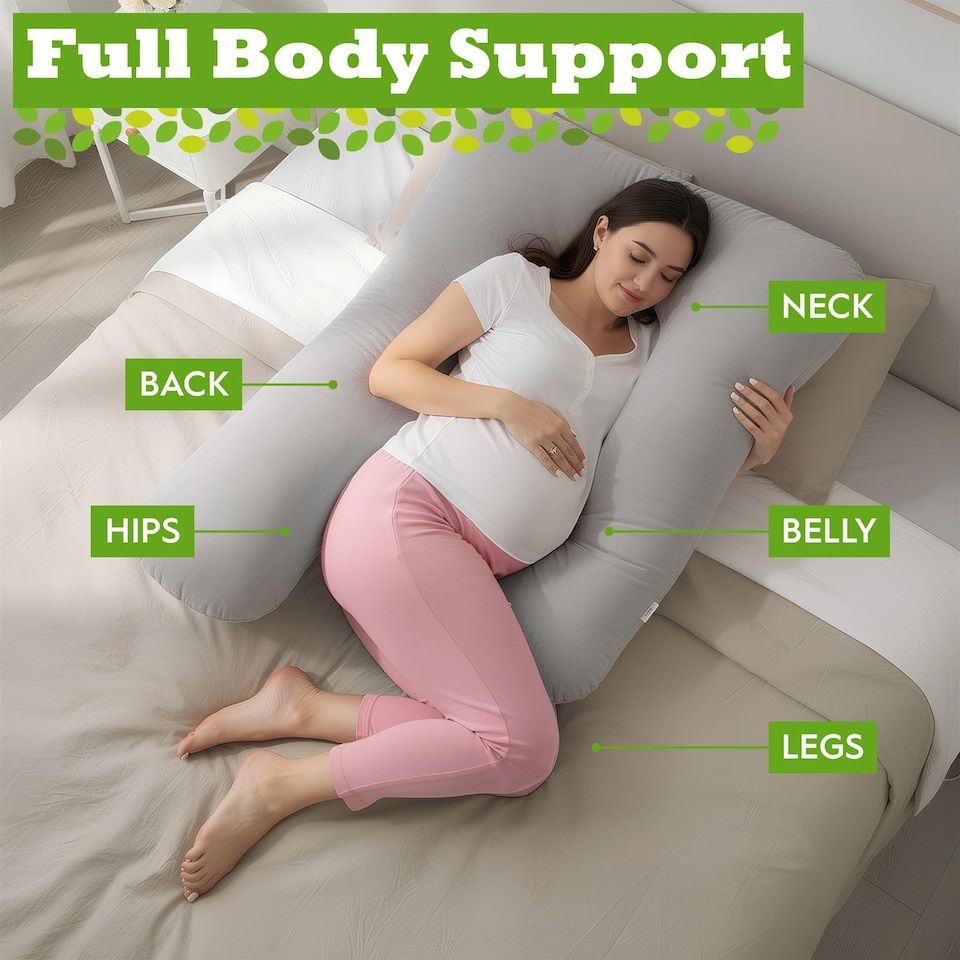 image 1 of Nicola Spring Pregnancy Pillow with Storage Bag - 52 inch | Grey | Grey | One Size
