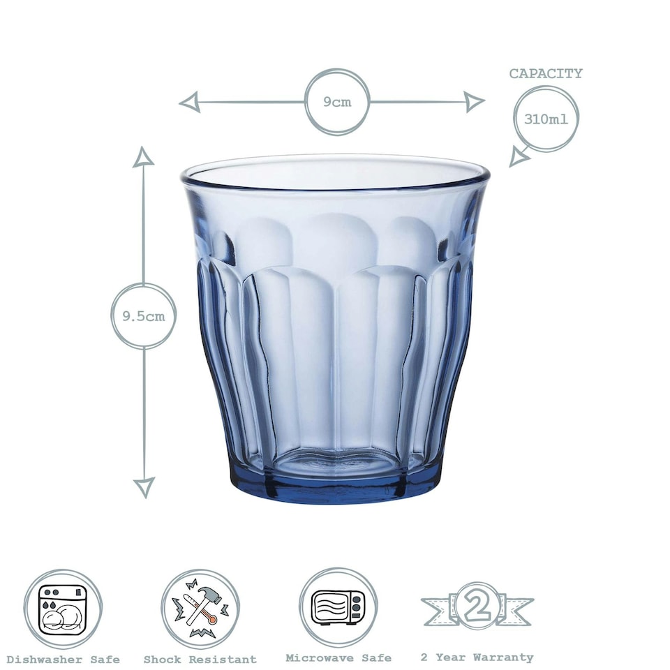 image 1 of Duralex Picardie Drinking Glasses - 310ml Tumblers for Water, Juice - Blue - Pack of 6 Blue