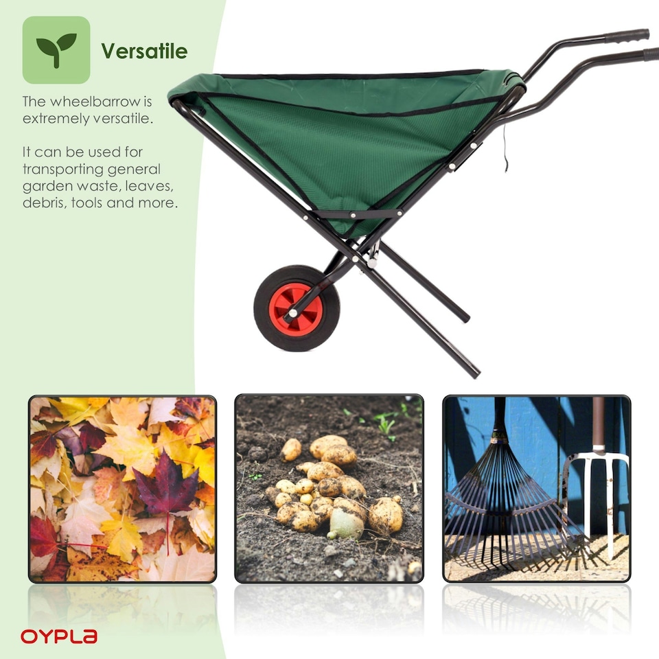 image 1 of Oypla Lightweight Folding Garden Wheelbarrow Foldable Wheel Barrow