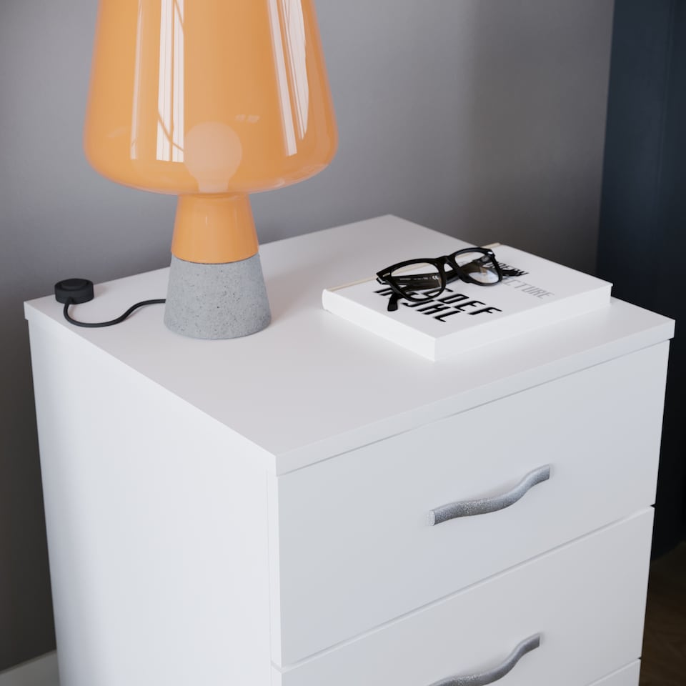 image 1 of Vida Designs Riano 3 Drawer Bedside Chest Cabinet Table Nightstand, White