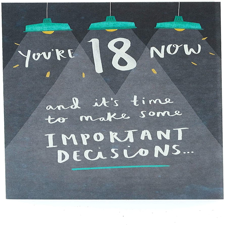image 1 of You're 18 Now Important Decisions Funny Birthday Card