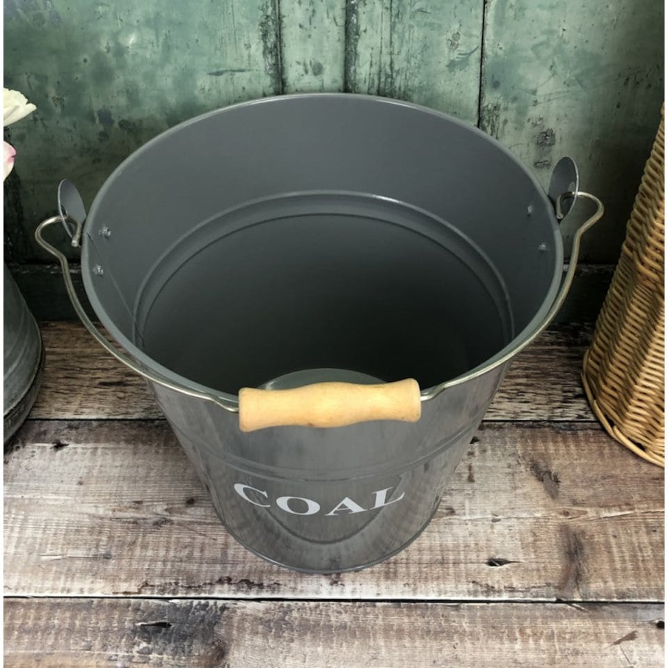 image 1 of Large Metal Fireside Fireplace Coal Bucket in French Grey