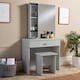 image 5 of Makeup Dressing Table Set With Sliding Storage Space Vanity Mirror and Stool Brown | Oak