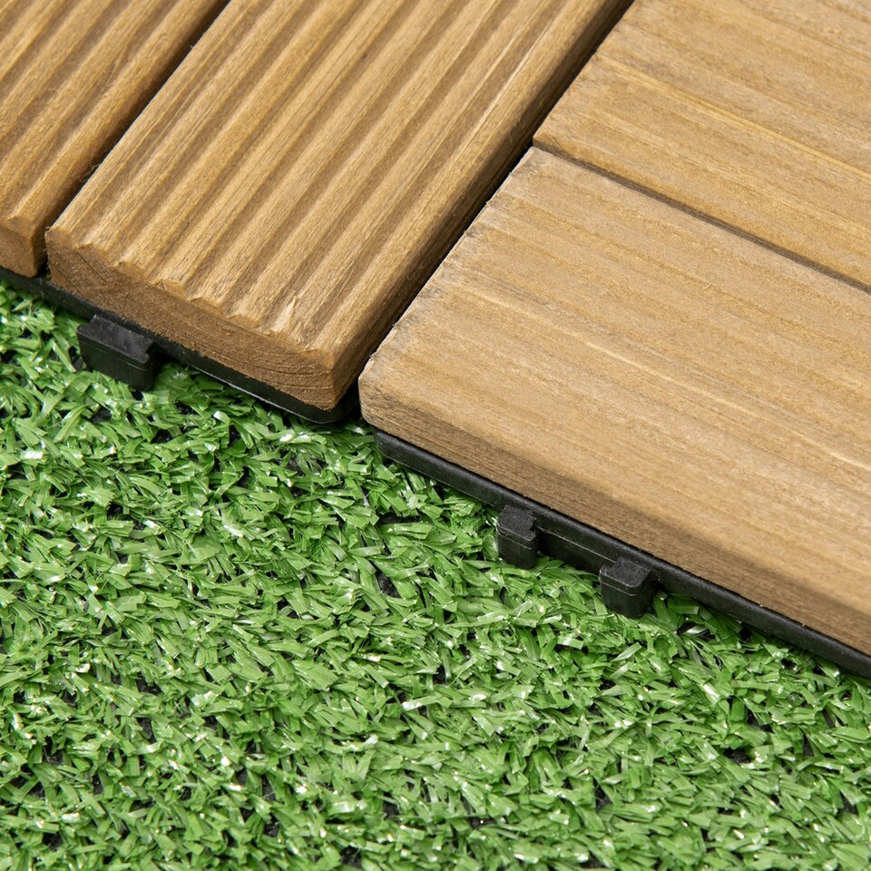 image 1 of Outsunny 27 Pcs Wooden Decking Tiles, 30x30cm Decking Boards, Brown