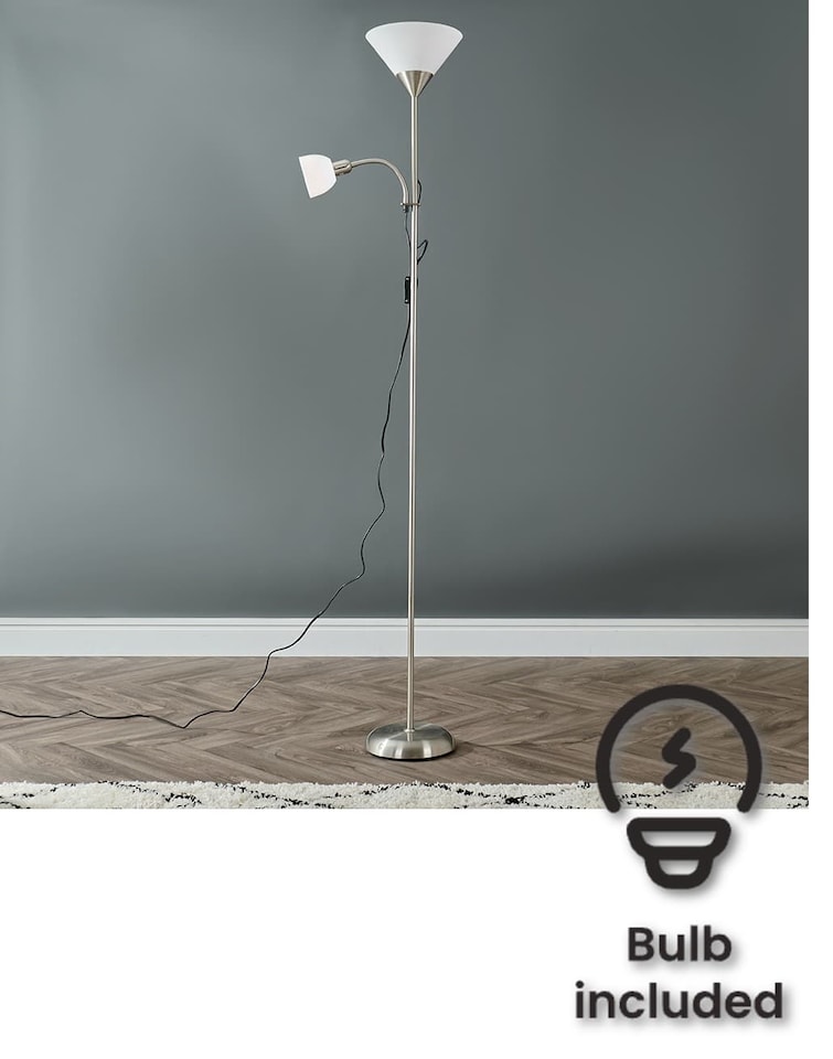 image 1 of ValueLights Mozz Brushed Chrome Mother & Child Floor Lamp & Bulbs | Silver
