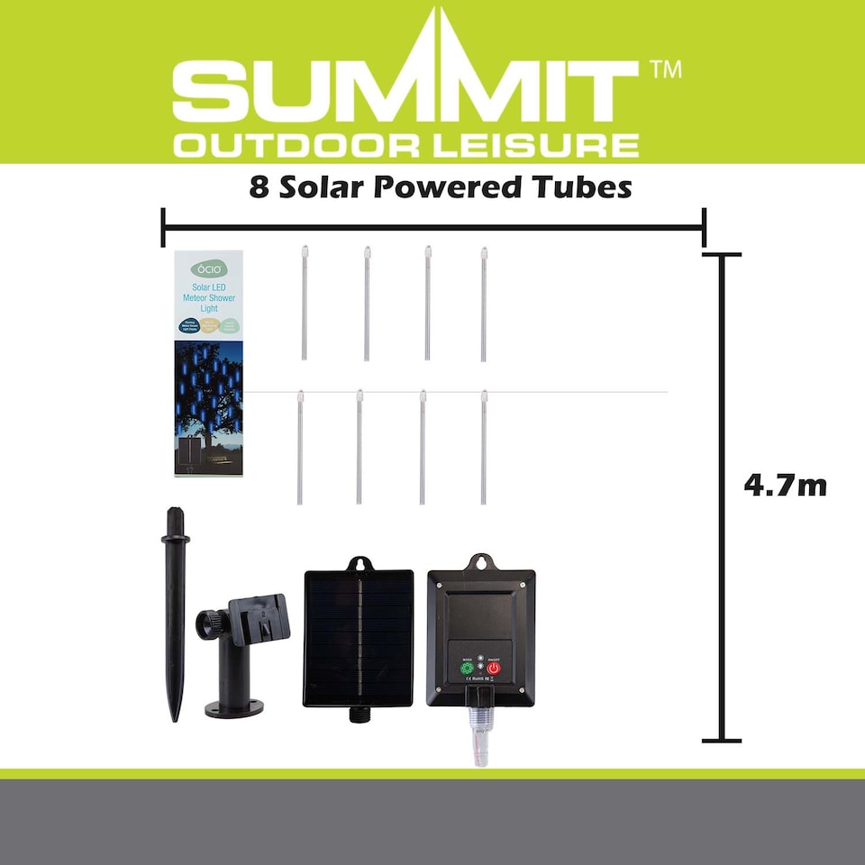 image 1 of vfm-estore LED Solar Meteor Shower Lights 4.7m 8 Tubes Warm White 8-10h Run Time
