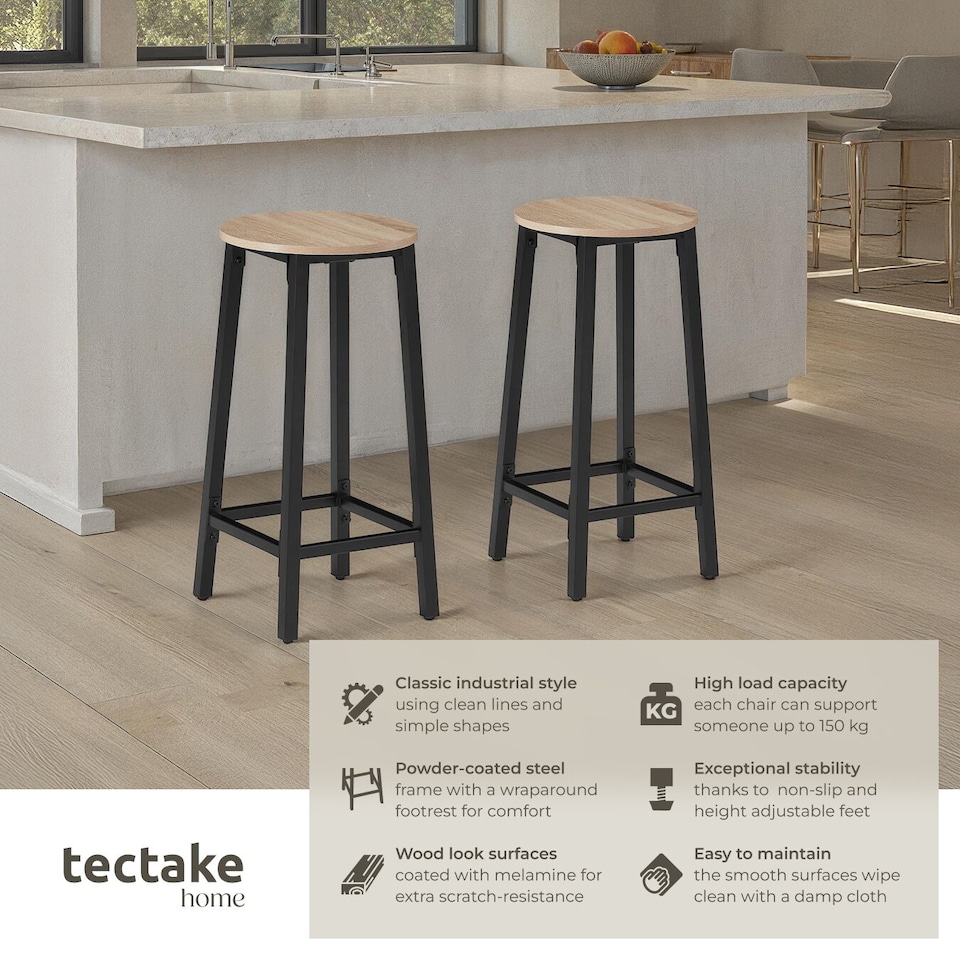 image 1 of 2 Bar stools Corby | Brown | industrial wood light, oak Sonoma | 32 x 32 x 66 cm | 2