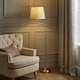 image 1 of ValueLights Adjustable Swing Arm Floor Lamp In Brushed Chrome Finish With Beige Light Shade