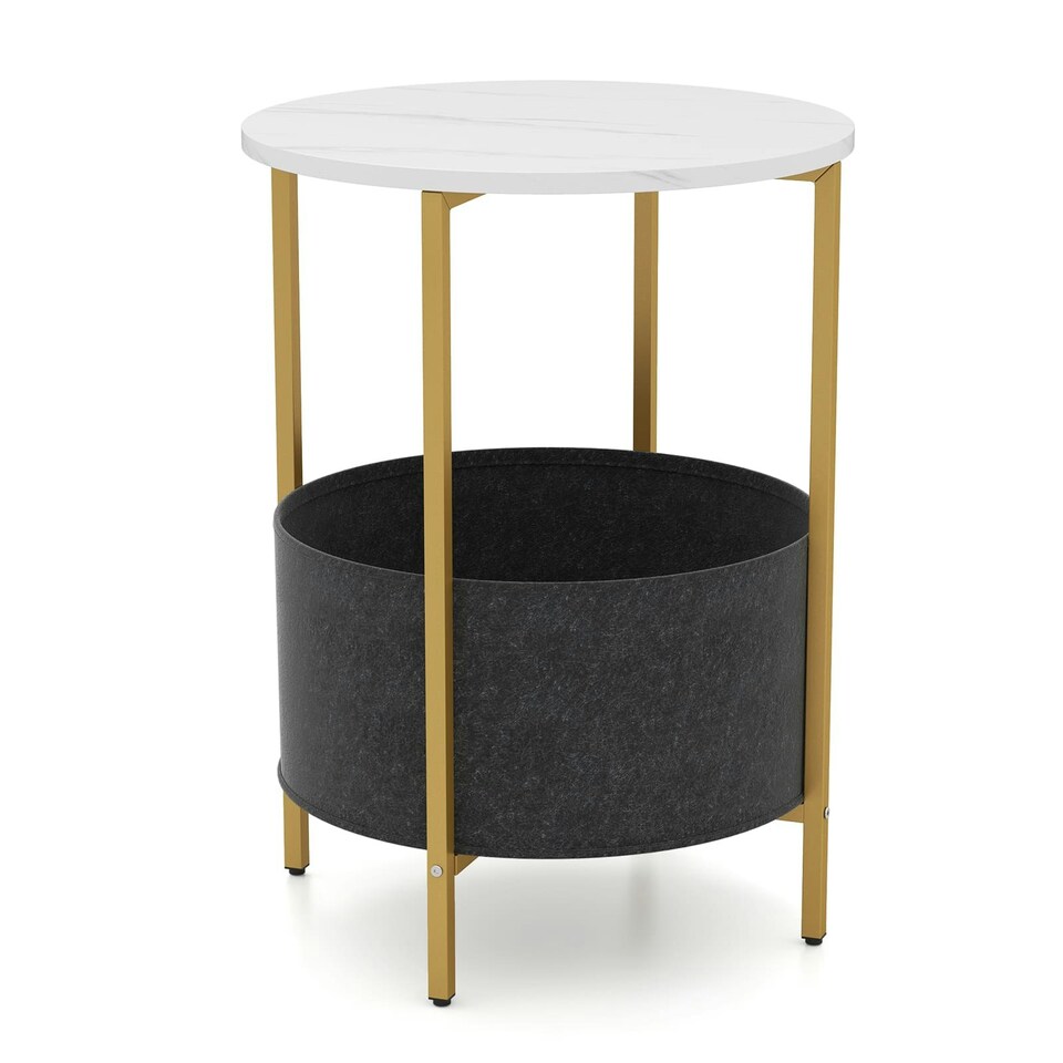 image 1 of COSTWAY Round End Table Small Space 2-Tier Side Table White