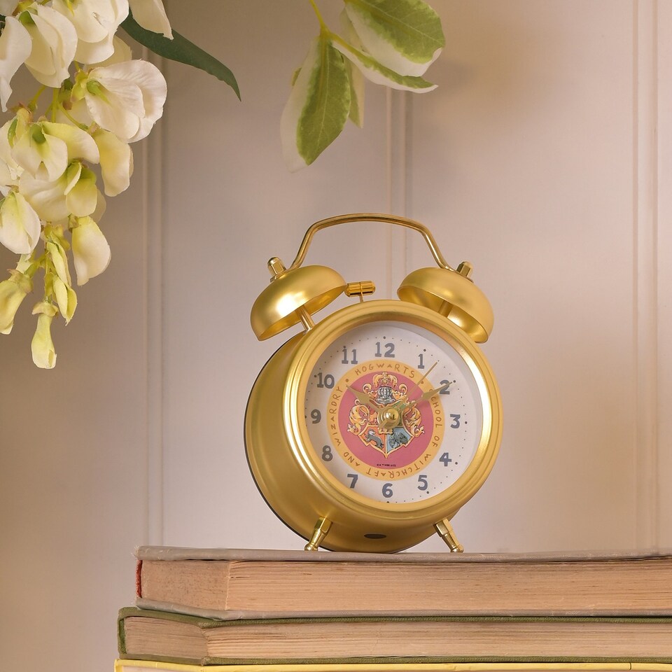 image 1 of Harry Potter Charms Alarm Clock - Hogwarts Crest Gold