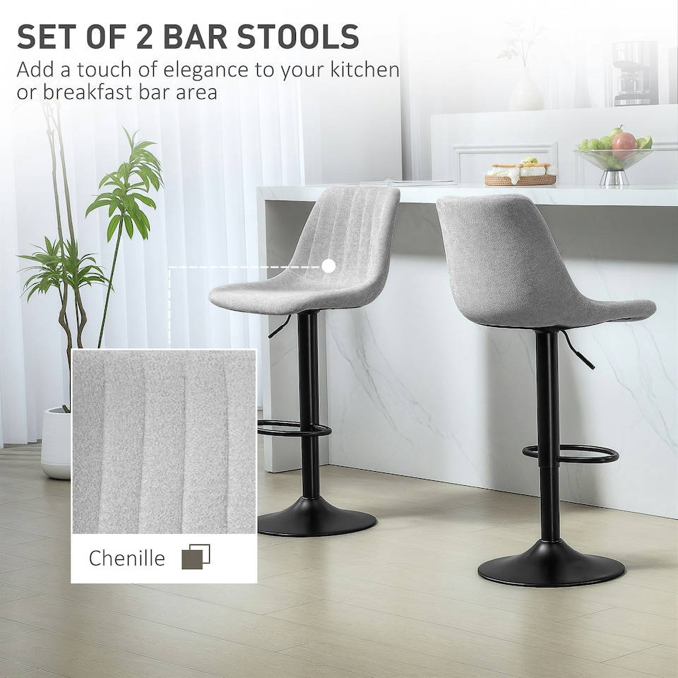 image 1 of HOMCOM Bar Stools Set of 2 Adjustable Swivel Bar Chairs with Backrest Grey