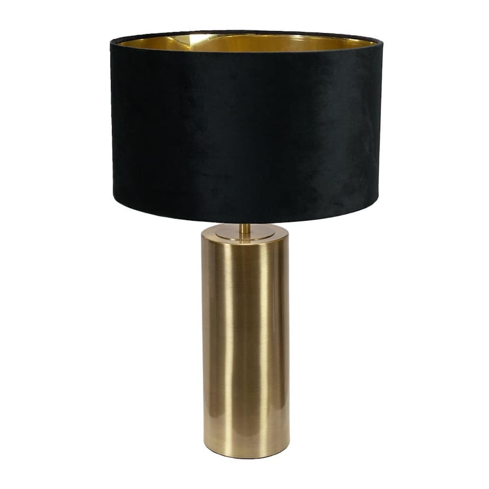 image 1 of ValueLights Lexy Antique Brass Dimmable Table Lamp Black Velvet Gold Shade and Bulb