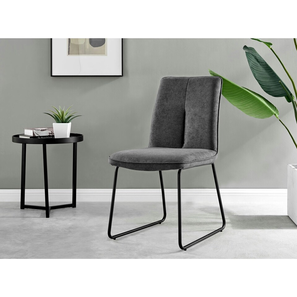 image 1 of Furniturebox 2x Halle Dark Grey Fabric Black Leg Dining Chairs