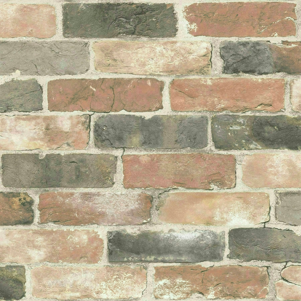 image 1 of NuWallpaper NU2064 Newport Reclaimed Brick Peel & Stick Wallpaper, Red Multi