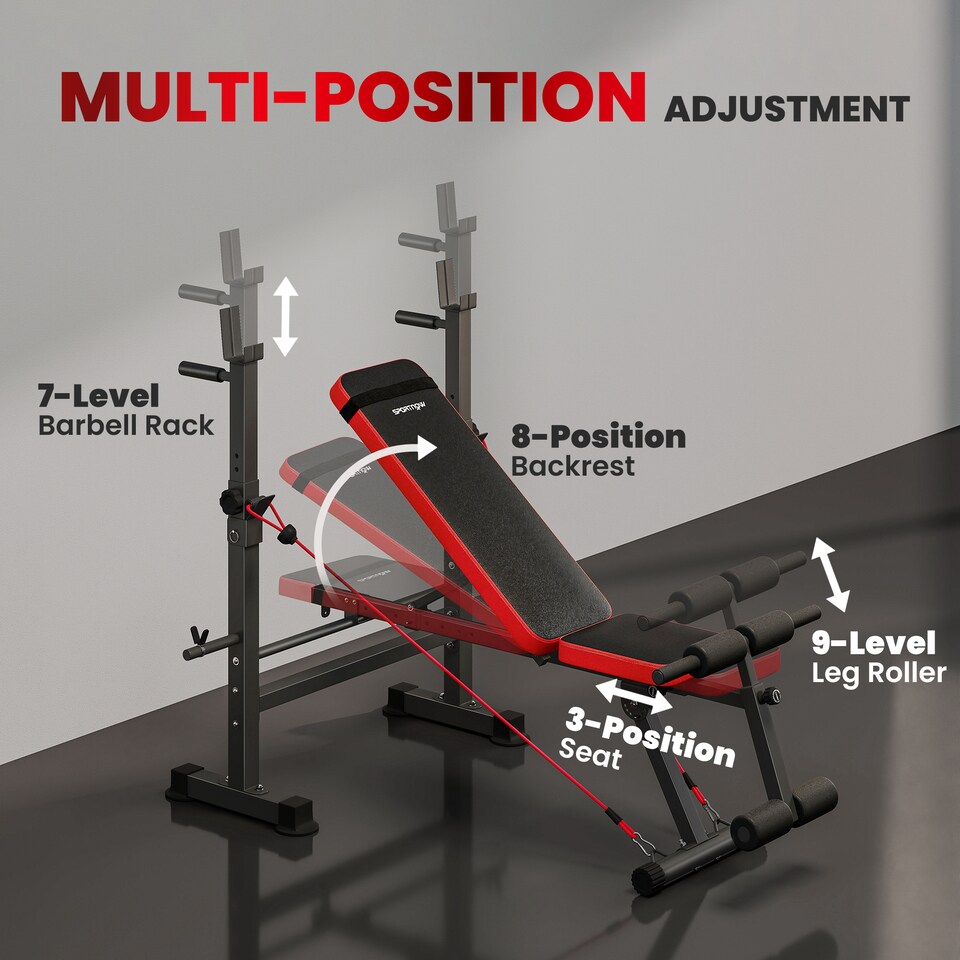 image 1 of SPORTNOW 420KG Weight Bench with Adjustable Bench Press Rack and Dip Station, Heavy Duty Flat or Incline Workout Bench for Home Gym Full Body Strength Training