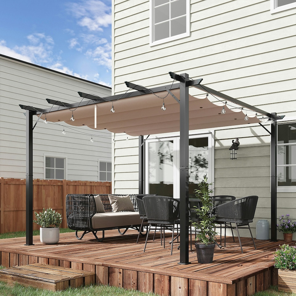 image 1 of Outsunny 3x3(m) Pergola Gazebo Sun Shade Shelter Aluminium Garden Canopy, Brown