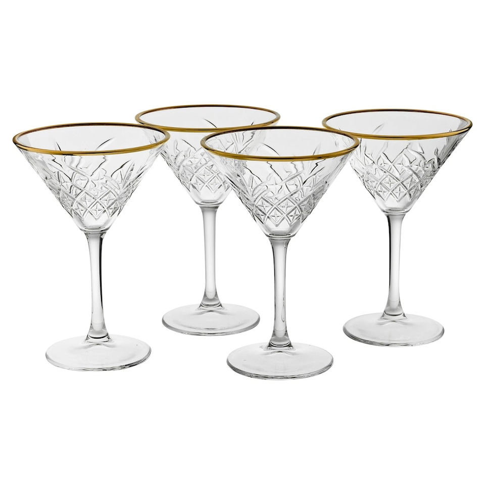 image 1 of Timeless Martini Glass With Gold Rim Sets Queensway Tall Party Drinks Glassware | Clear | Clear | Set of 4