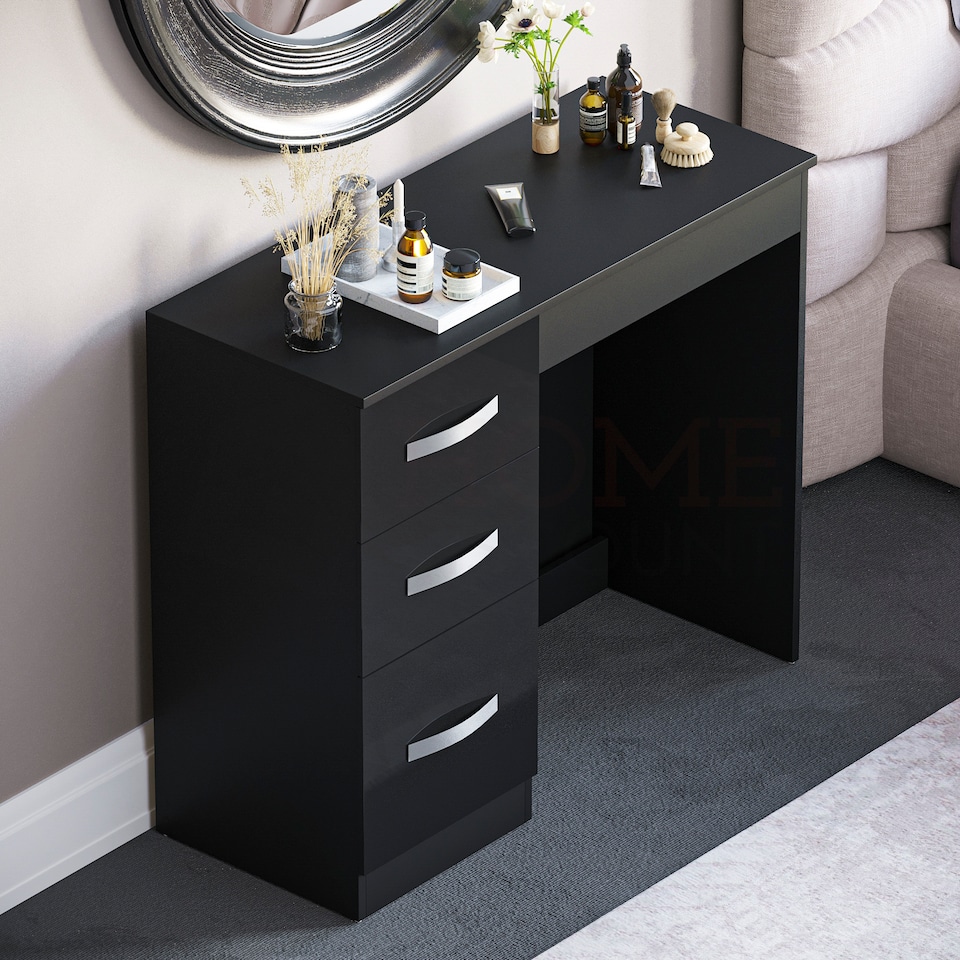 image 1 of Vida Designs Hulio 3 Drawer Dressing Table High Gloss Vanity Makeup Desk, Black