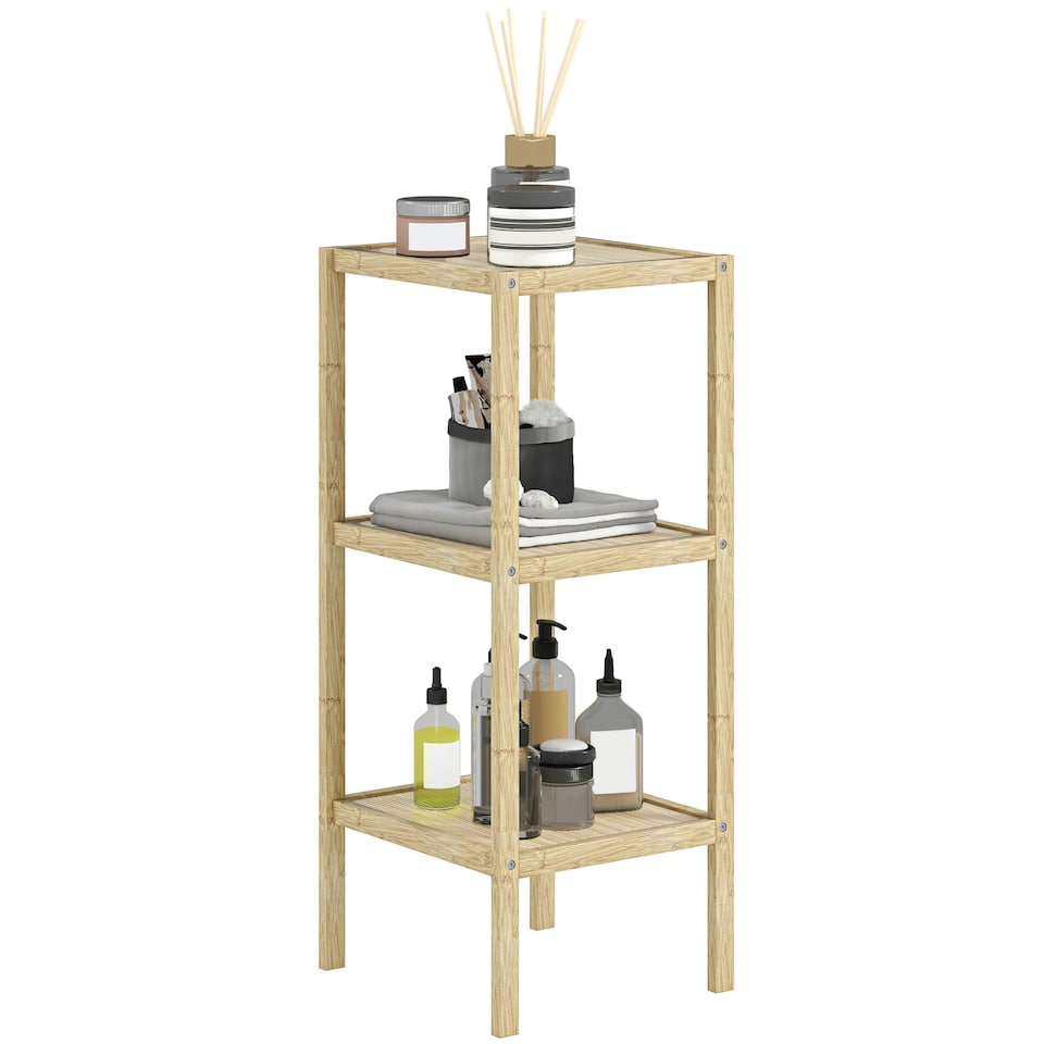 image 1 of HOMCOM 3 or 4-Tier Bathroom Storage Shelving Unit Bamboo Shelves Yellow