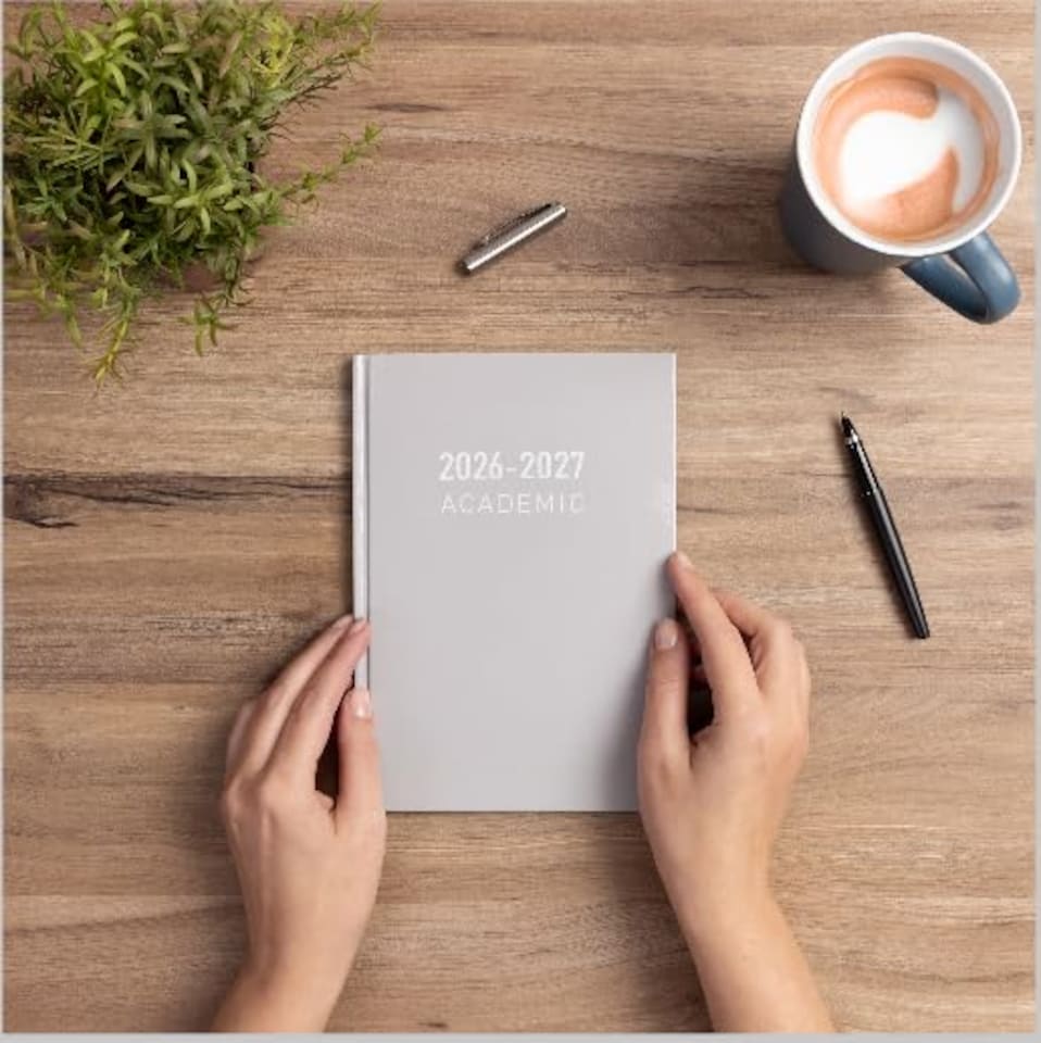 image 1 of 2026 2027 Academic Diary A5 Week to View - Mid Year Student Planner August 2026 to July 2027 - Hardback School College Organiser with Ribbon Bookmark (Grey) | Grey | Grey