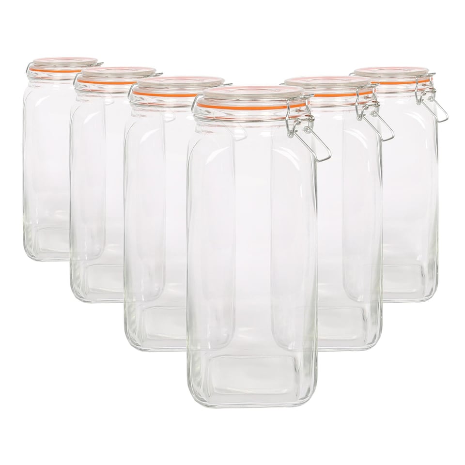 image 1 of Argon Tableware Square Glass Jars with Clip-Top Lids - 2L - Pack of 6