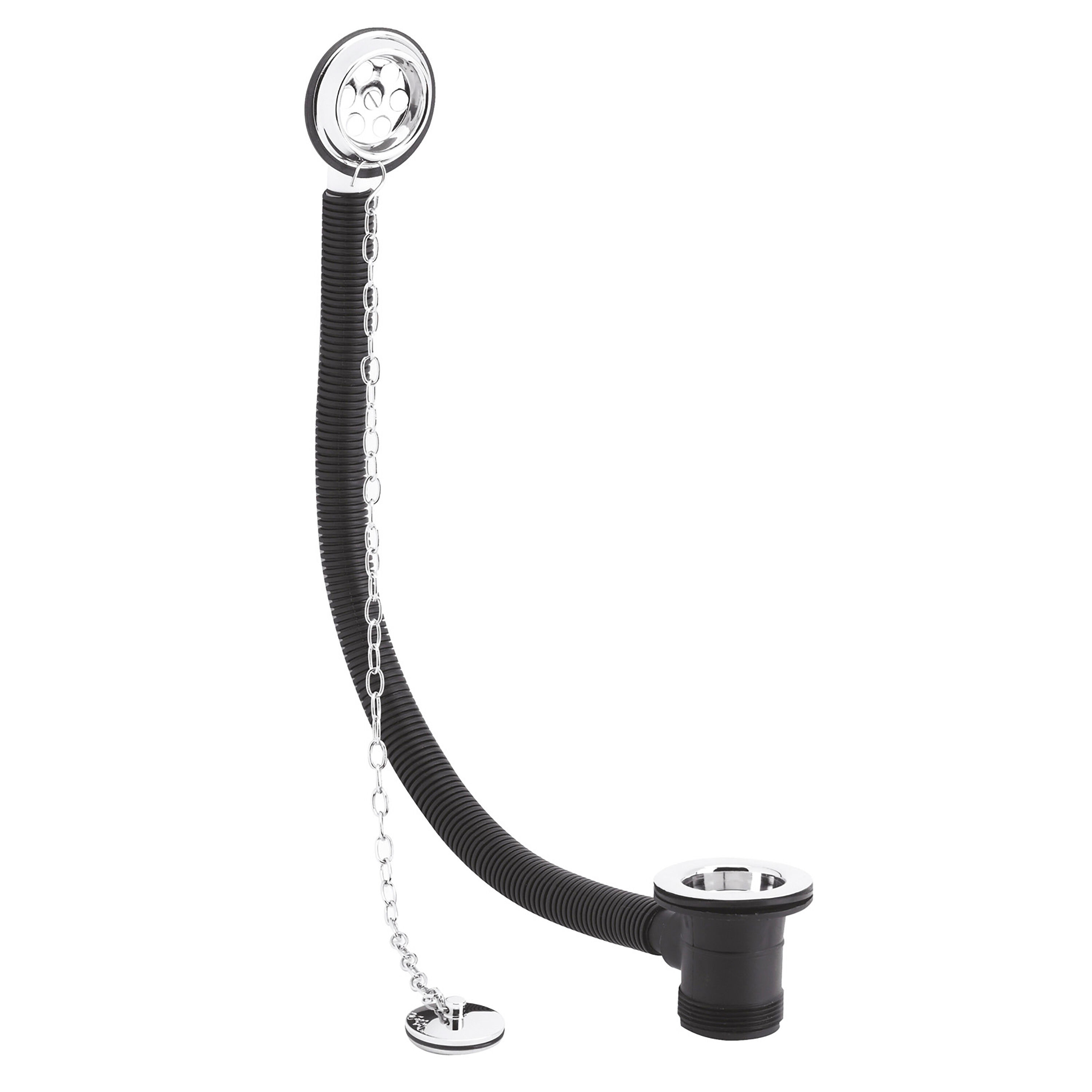 Balterley Round Bath Waste & Overflow Brass Plug, Link Chain (20mm Baths) Chrome in Silver