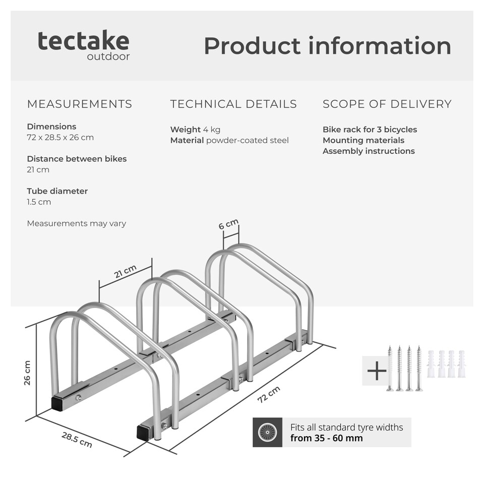 image 1 of Bicycle Rack Parkley -  floor or wall-mounted, coated steel, easy to install | Grey | silver | S | 1