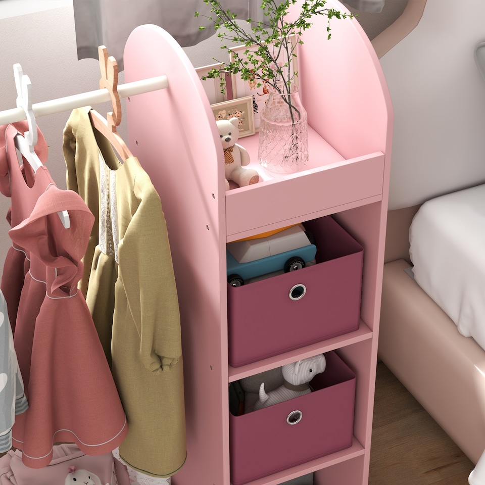 image 1 of AIYAPLAY Kids Clothes Rail with Storage Shelf, Boxes, Mirror | Pink